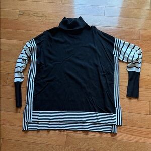 Cato Black Turtleneck Sweater with White Striped Accents